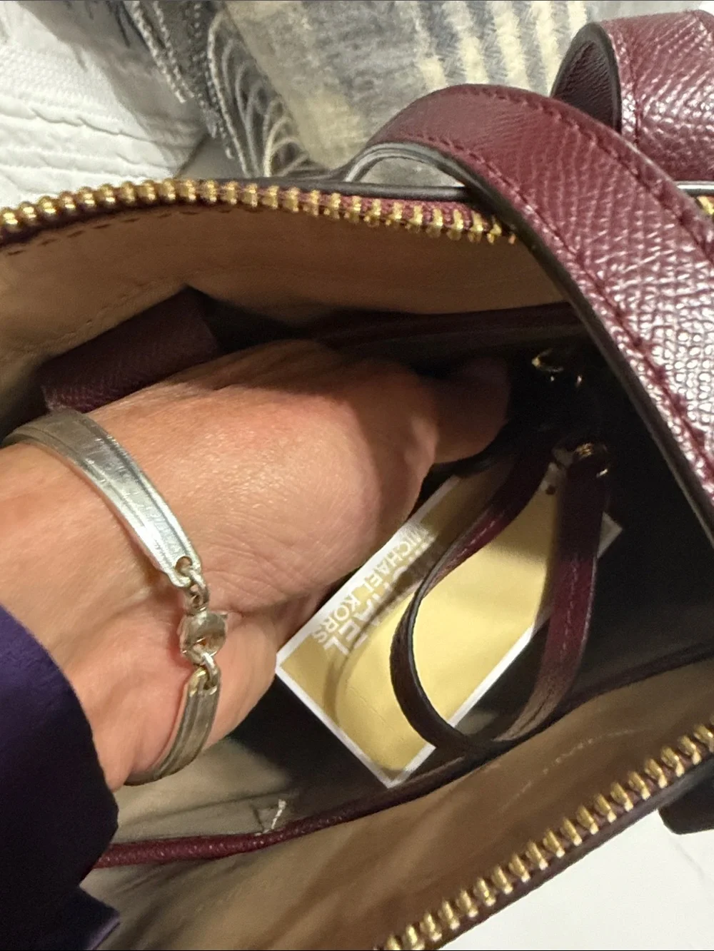 Michael Kors Wine leather Tote with Gold MK Logo NWT - Picture 4 of 9